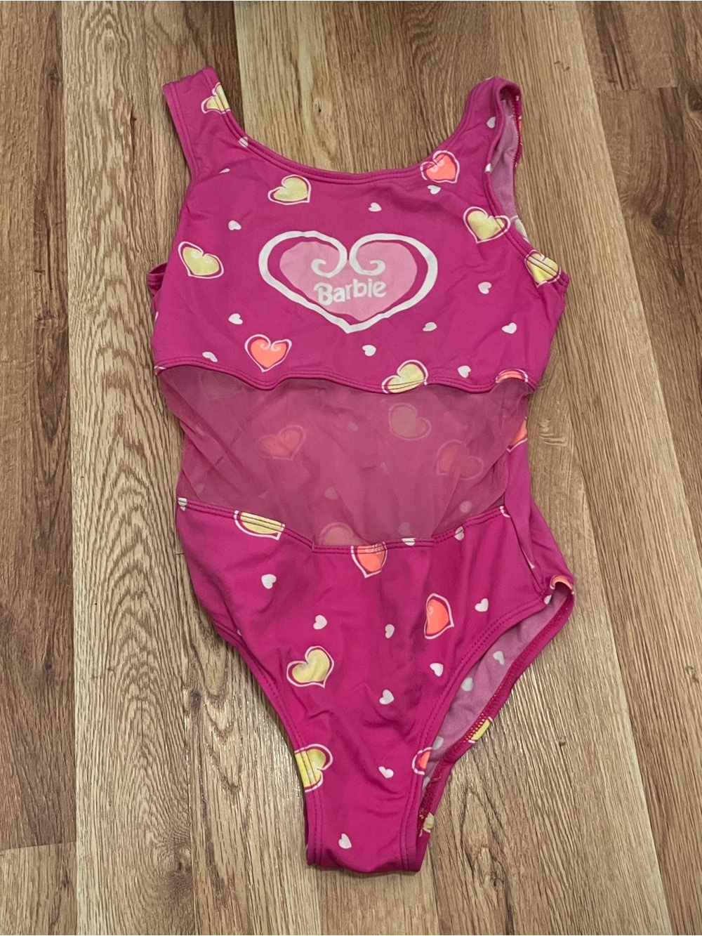Barbie Hot Pink Heart Mesh One-Piece Swimsuit